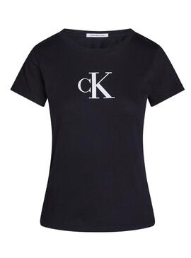 Camiseta Calvin Klein Satin Slim Preta Para Mulher