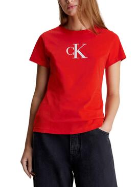 Camiseta Calvin Klein Satin Slim Vermelho Para Mulher