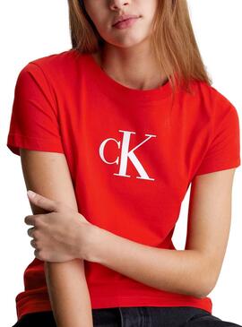 Camiseta Calvin Klein Satin Slim Vermelho Para Mulher