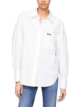 Camisa Tommy Jeans Script Branco para Mulher