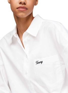 Camisa Tommy Jeans Script Branco para Mulher