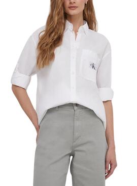 Camisa Calvin Klein Woven Label Branca Mulher.