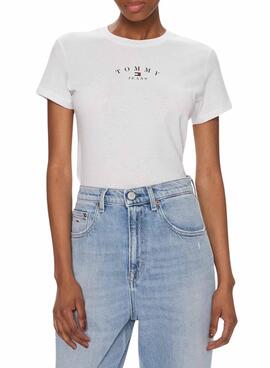 Camiseta Tommy Jeans Slim Logo Branca Para Mulher.