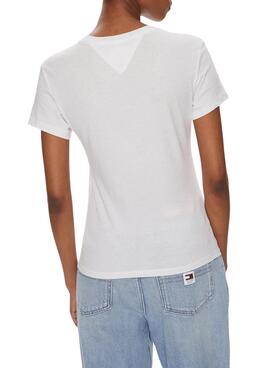 Camiseta Tommy Jeans Slim Logo Branca Para Mulher.