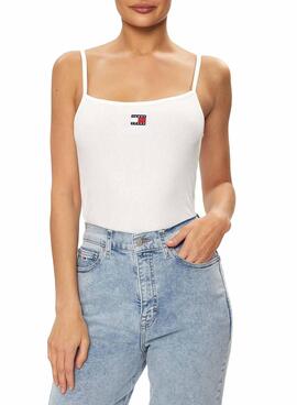 Camiseta Tommy Jeans Badge Rib Branco Para Mulher.