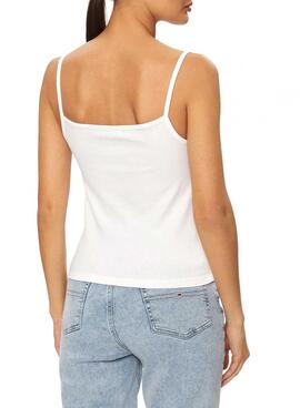 Camiseta Tommy Jeans Badge Rib Branco Para Mulher.