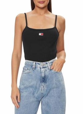 Camiseta Tommy Jeans Badge Rib Strap Preta Mulher