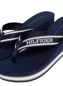 Chinelos Tommy Hilfiger Salto Azul Marinho Para Mulher.