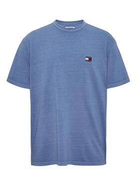 Camiseta Tommy Jeans Lavada Azul Com Emblema Para Homem