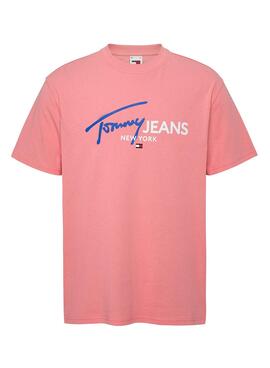 Camisa Tommy Jeans Spray Pop Rosa Para Homem