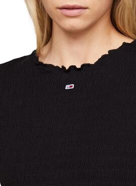 Camiseta Tommy Jeans Slim Smock Preto para Mulher.