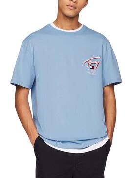 Camiseta Tommy Jeans 3D Azul para Homem