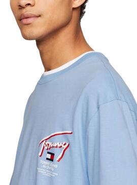Camiseta Tommy Jeans 3D Azul para Homem