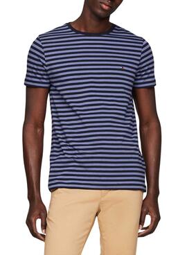 Camiseta Tommy Hilfiger Stretch Slim Listras Azul