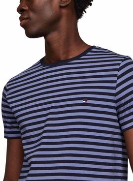 Camiseta Tommy Hilfiger Stretch Slim Listras Azul