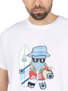 Camisa O Polvo Estampado Havaiano Branco Homem