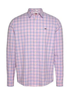 Camisa Tommy Jeans Oxford Xadrez Rosa Para Homem