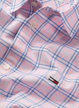 Camisa Tommy Jeans Oxford Xadrez Rosa Para Homem