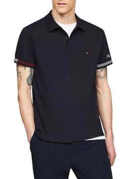 Polo Tommy Hilfiger Flag Cuff Slim Marino para homem