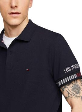 Polo Tommy Hilfiger Flag Cuff Slim Marino para homem