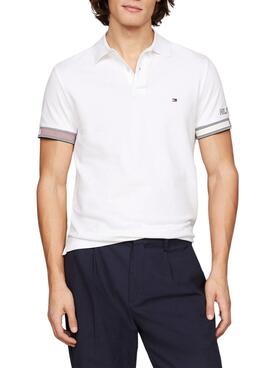 Polo Tommy Hilfiger Flag Cuff Slim branca para homem.