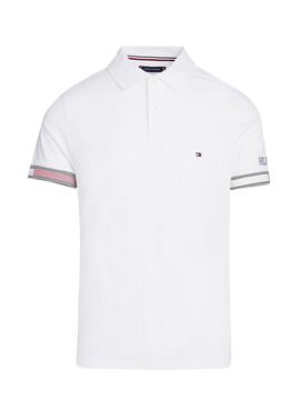 Polo Tommy Hilfiger Flag Cuff Slim branca para homem.