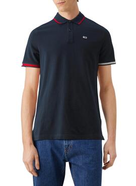 Pólo Tommy Jeans Slim Flag Marinho Para Homens