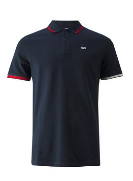 Pólo Tommy Jeans Slim Flag Marinho Para Homens