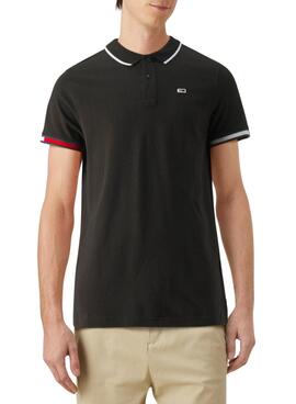 Polo Tommy Jeans Slim Flag Preta Para Homens