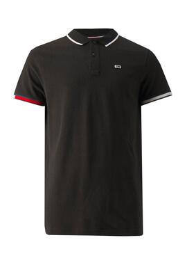 Polo Tommy Jeans Slim Flag Preta Para Homens