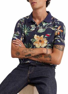 Polo Levis Housemark Flores Marino para Homem