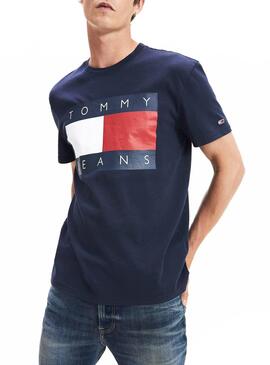 T-Shirt Tommy Jeans Flag Marinha Para Homem