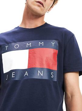 T-Shirt Tommy Jeans Flag Marinha Para Homem