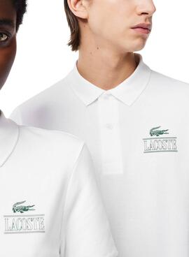 Polo Lacoste Unissex Piqué Estampado 3D Branca