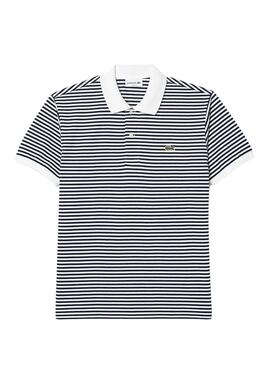 Polo Lacoste L1212 listrada em azul marinho para homens.