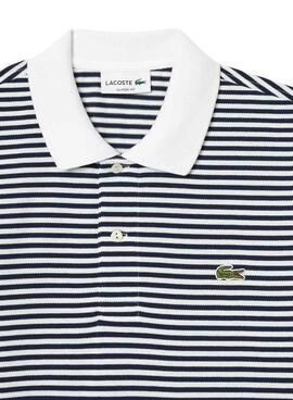 Polo Lacoste L1212 listrada em azul marinho para homens.