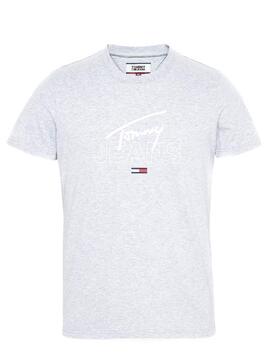 T-Shirt Tommy Jeans Script Logo Cinza Homem