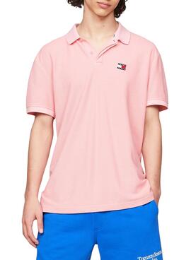 Polo Tommy Jeans Reg Badge Rosa Para Homens