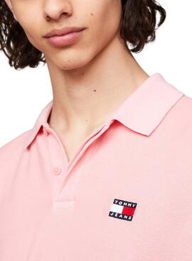 Polo Tommy Jeans Reg Badge Rosa Para Homens