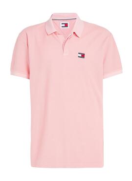 Polo Tommy Jeans Reg Badge Rosa Para Homens