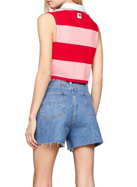 Polo Tommy Jeans Letterman cropped rosa para mulher