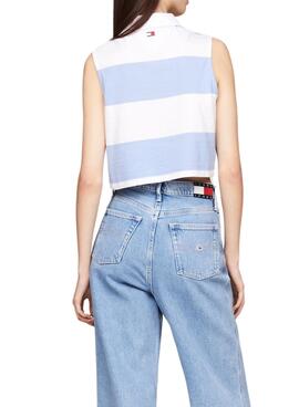 Polo Tommy Jeans Letterman Cropped Azul Para Mulher.