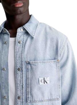Camisa de sobrecamisa Calvin Klein Linear Denim para homem