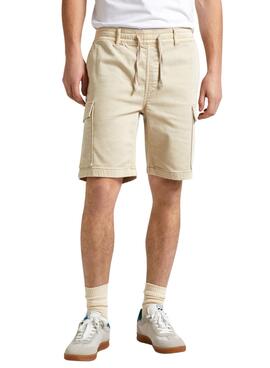 Bermuda Pepe Jeans Cargo Bege Para Homens