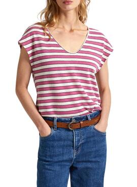 Camiseta Pepe Jeans Khloe Listras Rosa Para Mulher