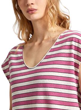 Camiseta Pepe Jeans Khloe Listras Rosa Para Mulher