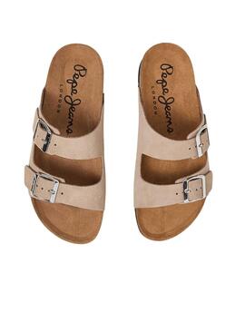 Sandálias Pepe Jeans Oban Suede Beige para Mulher.