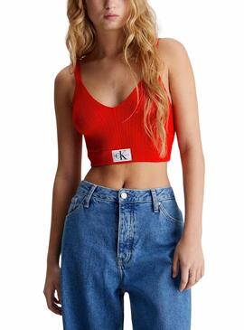 Top Calvin Klein Woven Label Vermelho Para Mulher