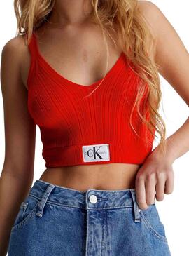 Top Calvin Klein Woven Label Vermelho Para Mulher