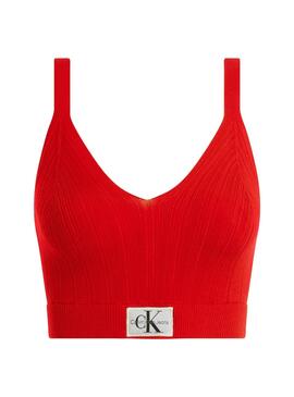 Top Calvin Klein Woven Label Vermelho Para Mulher